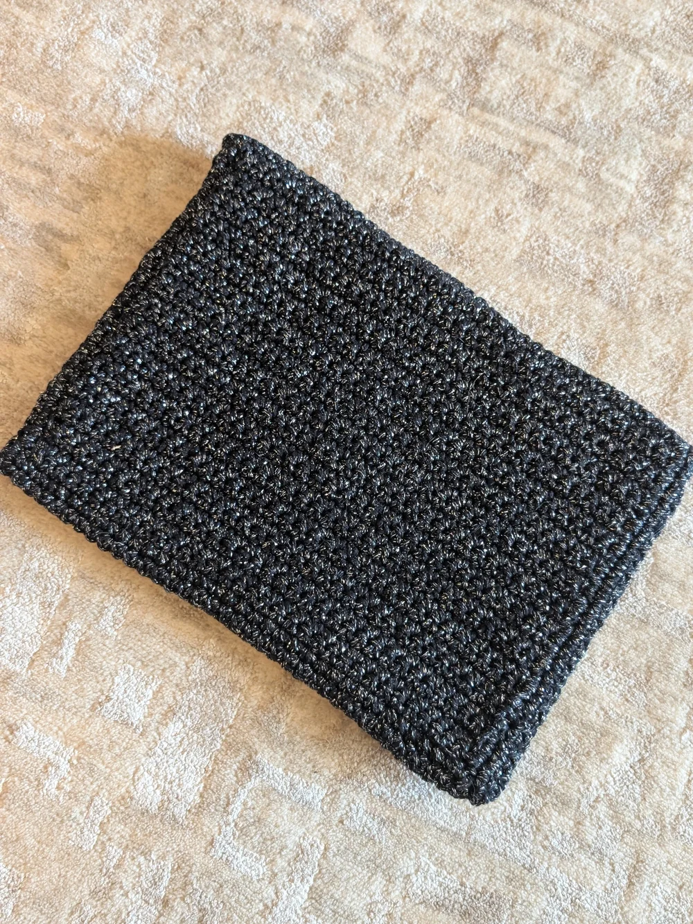 Hand-Crocheted Black Sparkle Mini Clutch
